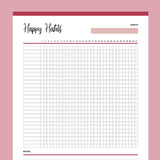 Printable Happy Habits Monthly Tracker - Red
