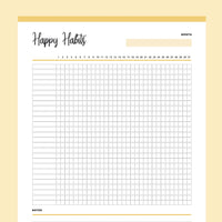Printable Happy Habits Monthly Tracker - Yellow