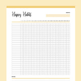 Printable Happy Habits Monthly Tracker - Yellow
