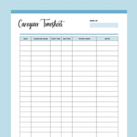 Printable Home Health Care Time Sheet - Blue