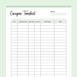 Printable Home Health Care Time Sheet - Green
