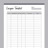 Printable Home Health Care Time Sheet - Grey