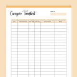 Printable Home Health Care Time Sheet - Orange