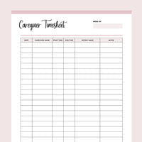 Printable Home Health Care Time Sheet - Pink