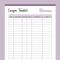 Printable Home Health Care Time Sheet - Purple