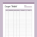Printable Home Health Care Time Sheet - Purple
