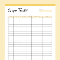 Printable Home Health Care Time Sheet - Yellow