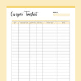 Printable Home Health Care Time Sheet - Yellow