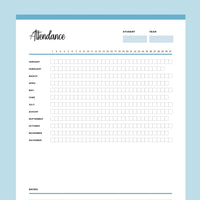 Printable Homeschool Attendance Sheet - Blue