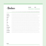 Printable Homeschool Attendance Sheet - Green