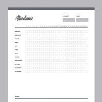 Printable Homeschool Attendance Sheet - Grey