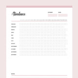 Printable Homeschool Attendance Sheet - Pink