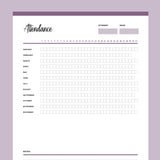 Printable Homeschool Attendance Sheet - Purple