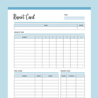 Printable Homeschool Report Card Template - Blue