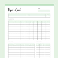 Printable Homeschool Report Card Template - Green