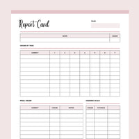 Printable Homeschool Report Card Template - Pink