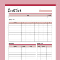 Printable Homeschool Report Card Template - Red