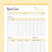 Printable Homeschool Report Card Template - Yellow