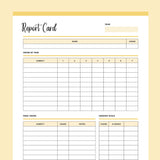 Printable Homeschool Report Card Template - Yellow