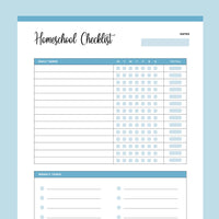 Printable Homeschooling Checklist - Blue