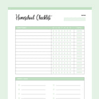 Printable Homeschooling Checklist - Green