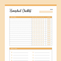 Printable Homeschooling Checklist - Orange
