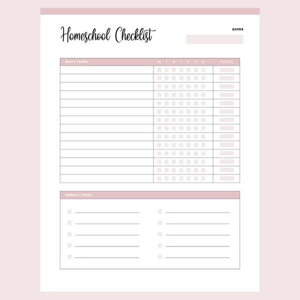 Printable Homeschooling Checklist