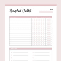 Printable Homeschooling Checklist - Pink