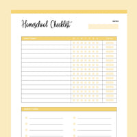 Printable Homeschooling Checklist - Yellow