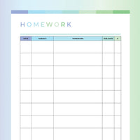 Printable Homework Log For Kids - Green and Blue Rainbow