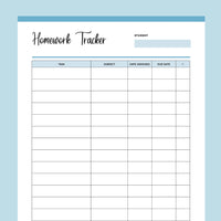 Printable Homework Tracker For Homeschooling Parents - Blue
