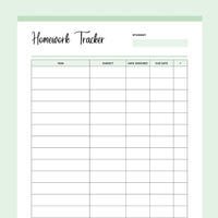 Printable Homework Tracker For Homeschooling Parents - Green
