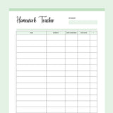 Printable Homework Tracker For Homeschooling Parents - Green