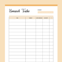 Printable Homework Tracker For Homeschooling Parents - Orange