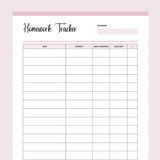 Printable Homework Tracker For Homeschooling Parents - Pink