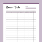 Printable Homework Tracker For Homeschooling Parents - Purple