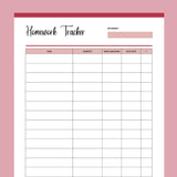 Printable Homework Tracker For Homeschooling Parents - Red