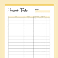 Printable Homework Tracker For Homeschooling Parents - Yellow