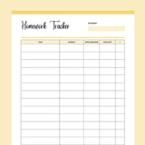 Printable Homework Tracker For Homeschooling Parents - Yellow