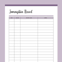 Printable Immunization Record - Purple