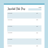 Printable Important Date Preparation Template - Blue