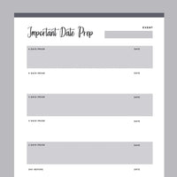 Printable Important Date Preparation Template - Grey