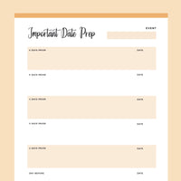 Printable Important Date Preparation Template - Orange