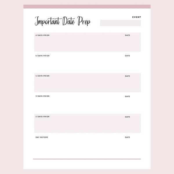 Printable Important Date Preparation Template