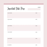 Printable Important Date Preparation Template - Pink
