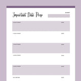 Printable Important Date Preparation Template - Purple