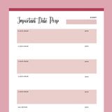 Printable Important Date Preparation Template - Red
