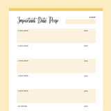 Printable Important Date Preparation Template - Yellow