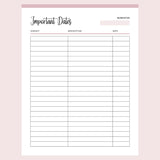 Printable Important Dates List For Students