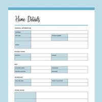 Printable Important Home Details Template - Blue